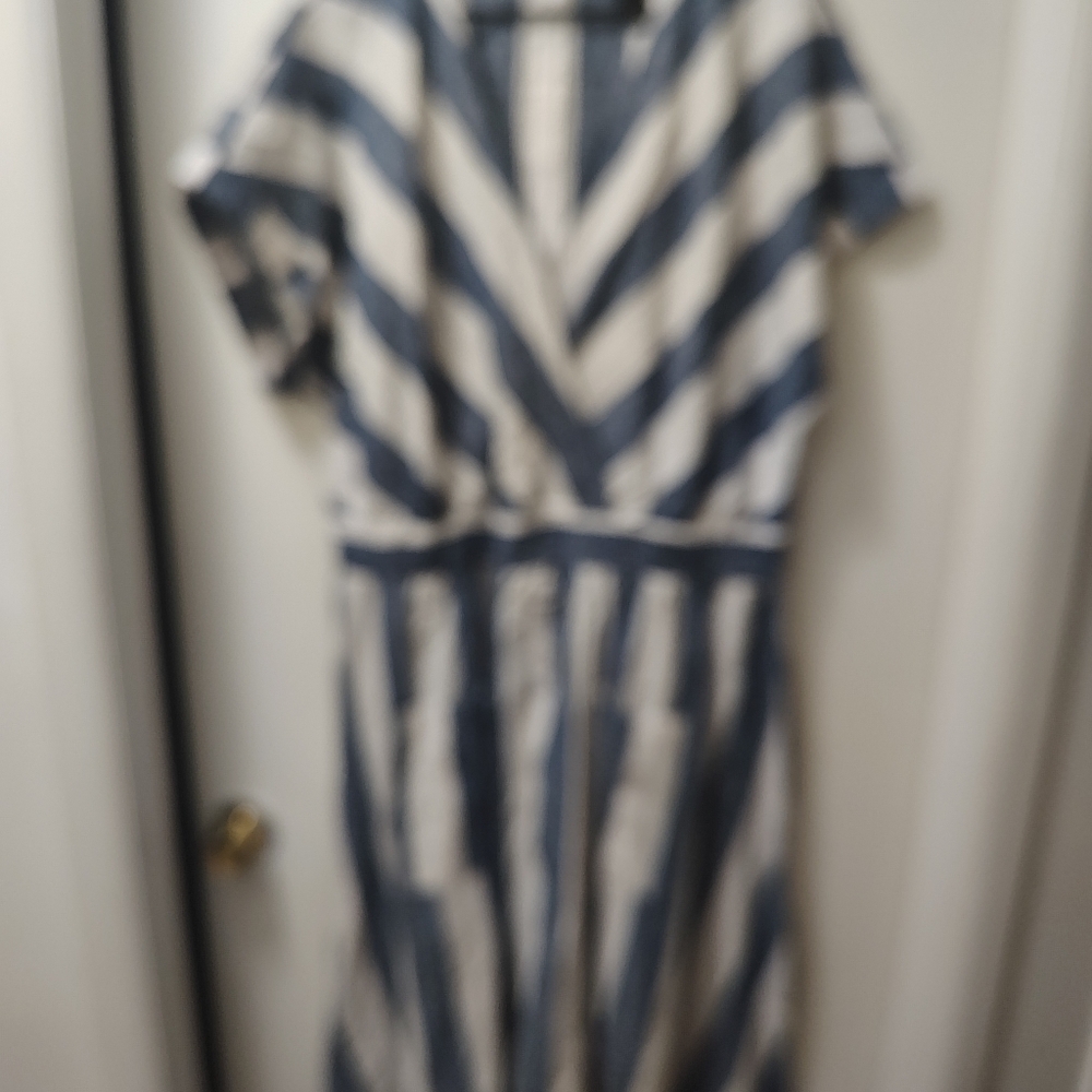 Ashley Stewart Striped Navy and Cream Dress